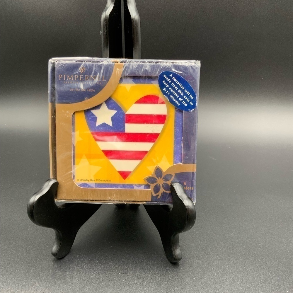 Vintage Pimpernel AMERICA HEART Hardback Coasters Set of 6 For 9/11
